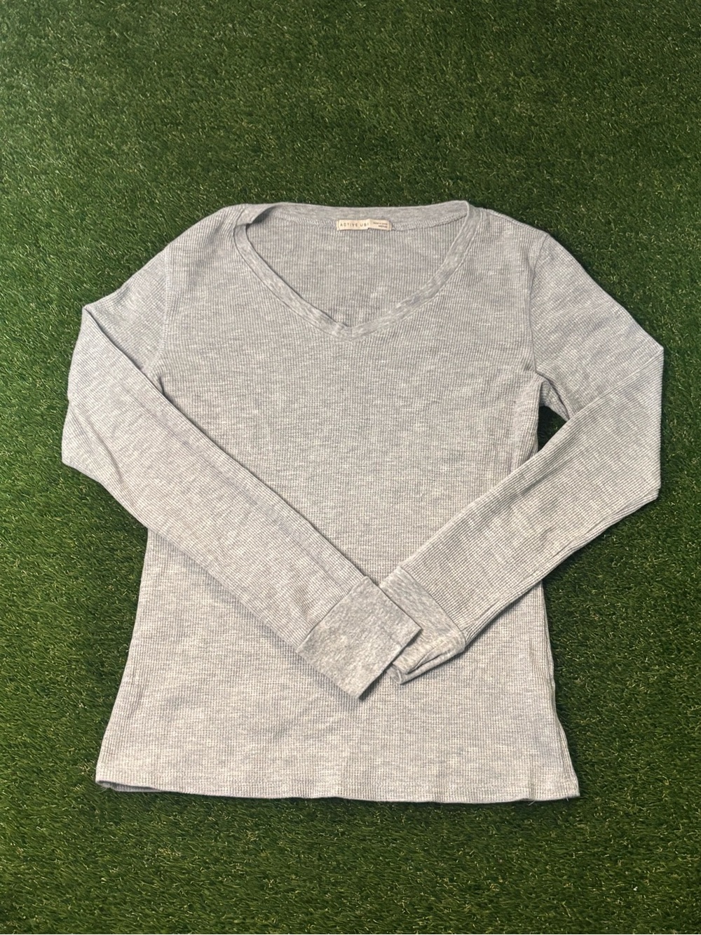 Active USA Light Blue Ribbed V-Neck Long Sleeve Top